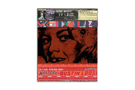 <p>Faile Fan Club Bustin' Loose</p>

<p>Acrylic, Fabric and Silkscreen Ink on Wood, Steel Frame. 20.25 x 24.25 x 2.5 Inches. (51 x 61 x 6 cm.)</p>